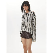 striped knit pullover with hollow accents, view 3 - MRSLM