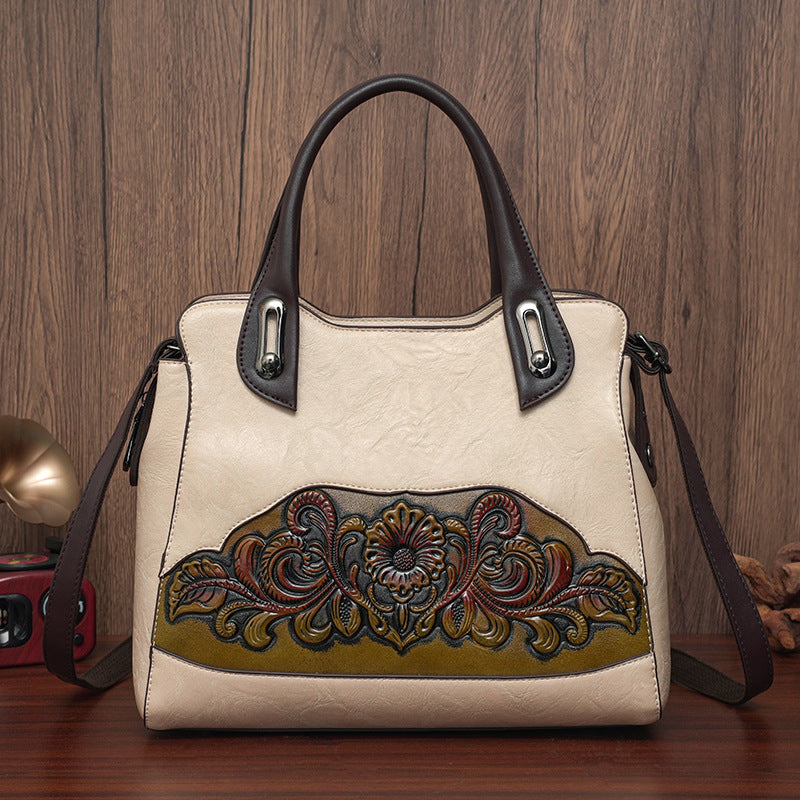 Light-luxury Carved Embossed Textured Large-capacity Crossbody Bag For Women