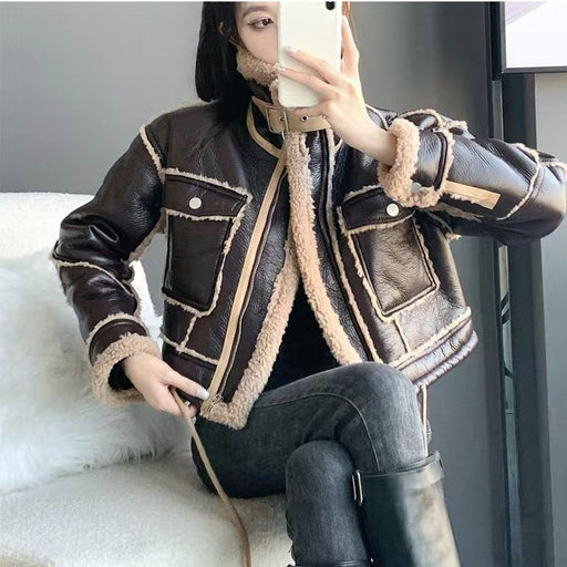 Women's cropped faux shearling trim jacket - MRSLM