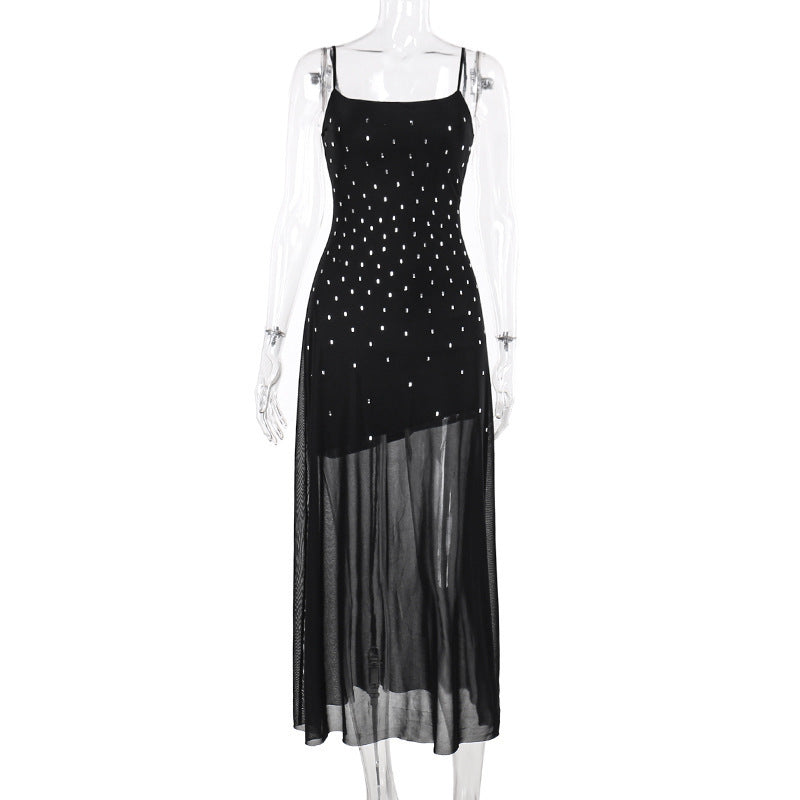 Long black sheath sling dress, view 6 - MRSLM