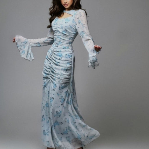 pleated floral chiffon dress - MRSLM