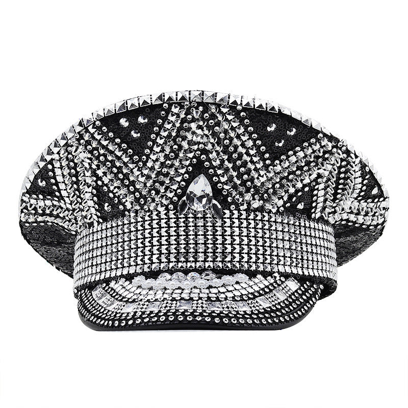 black paillette flat top party hat, view 8 - MRSLM