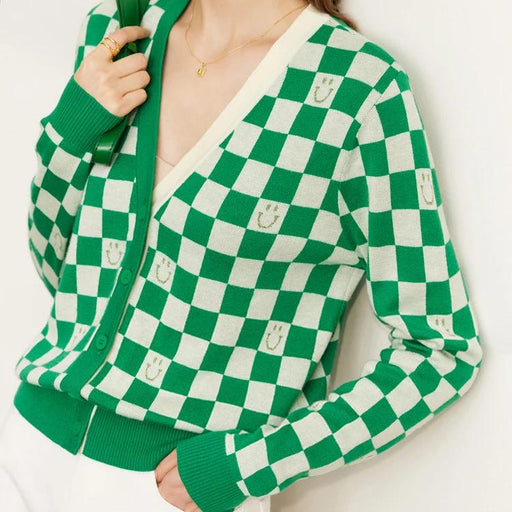 women's plaid v-neck cardigan - MRSLM