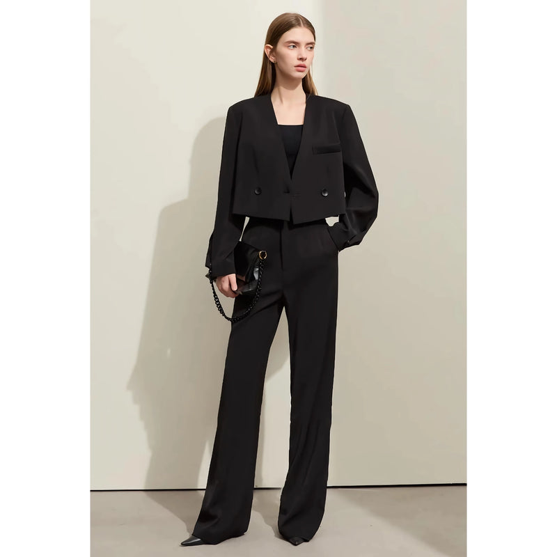 women's V-neck blazer and wide-leg pants set, view 3 - MRSLM