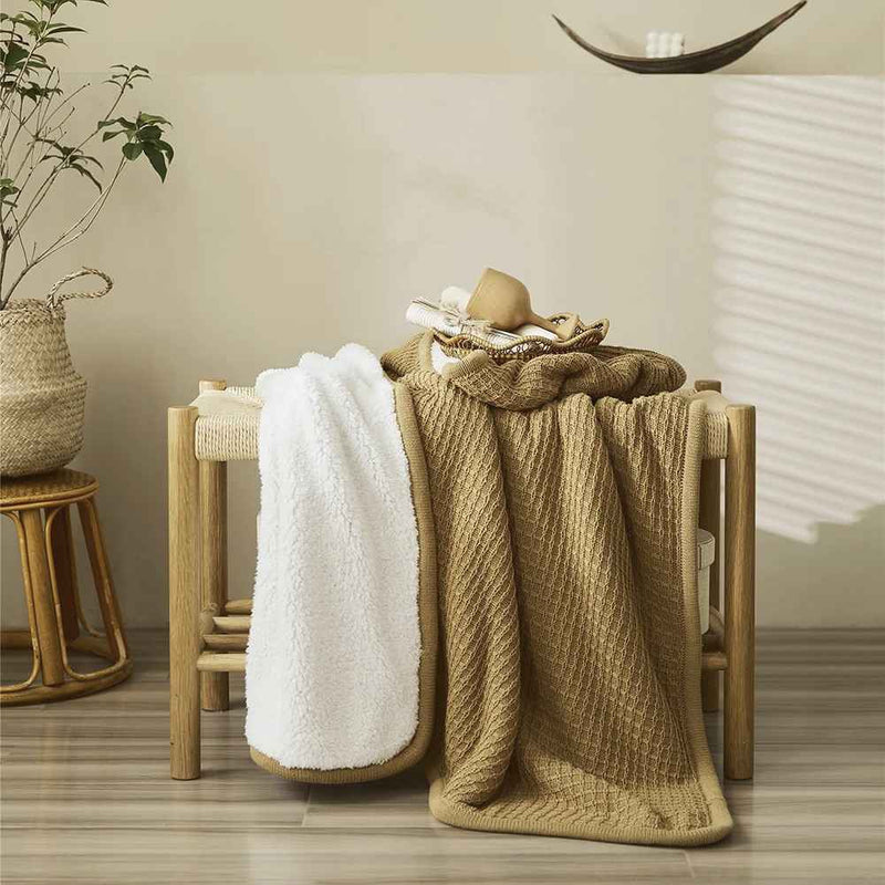 classic waffle plaid cotton knitted throw blanket, view 16 - MRSLM