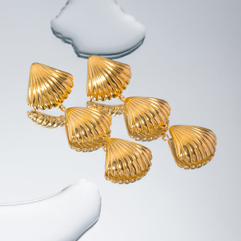 gold plated geometric shell earrings, view 8 - MRSLM
