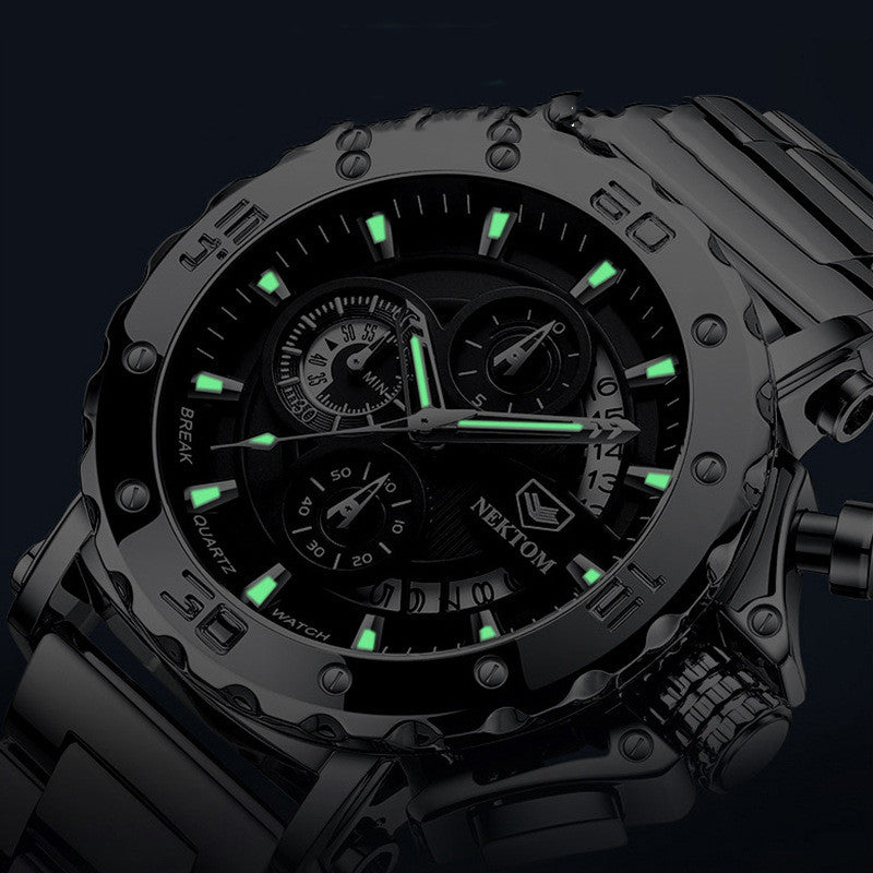 men's heavy steel band luminous quartz watch, view 5 - MRSLM