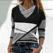 stripe print button v-neck pullover top, view 2 - MRSLM