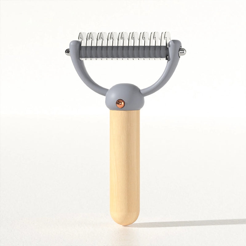 double-sided pet hair comb with wooden handle, view 5 - MRSLM