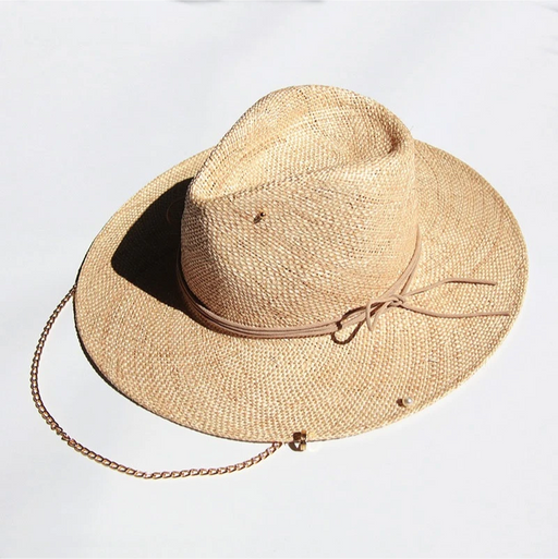 raffia sun hat with chain and pin detail - MRSLM