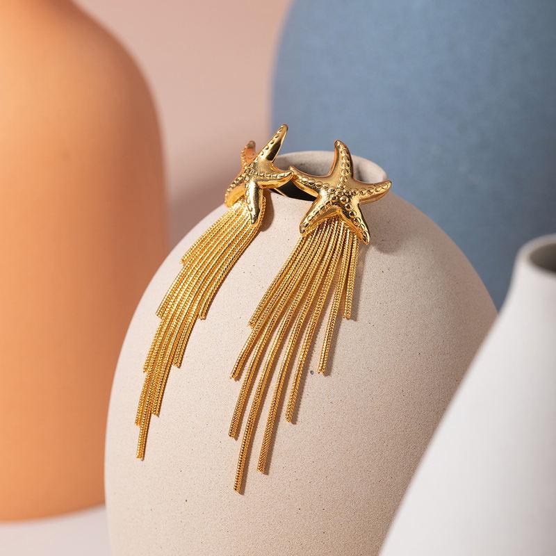 starfish tassel dangle earrings, view 3 - MRSLM