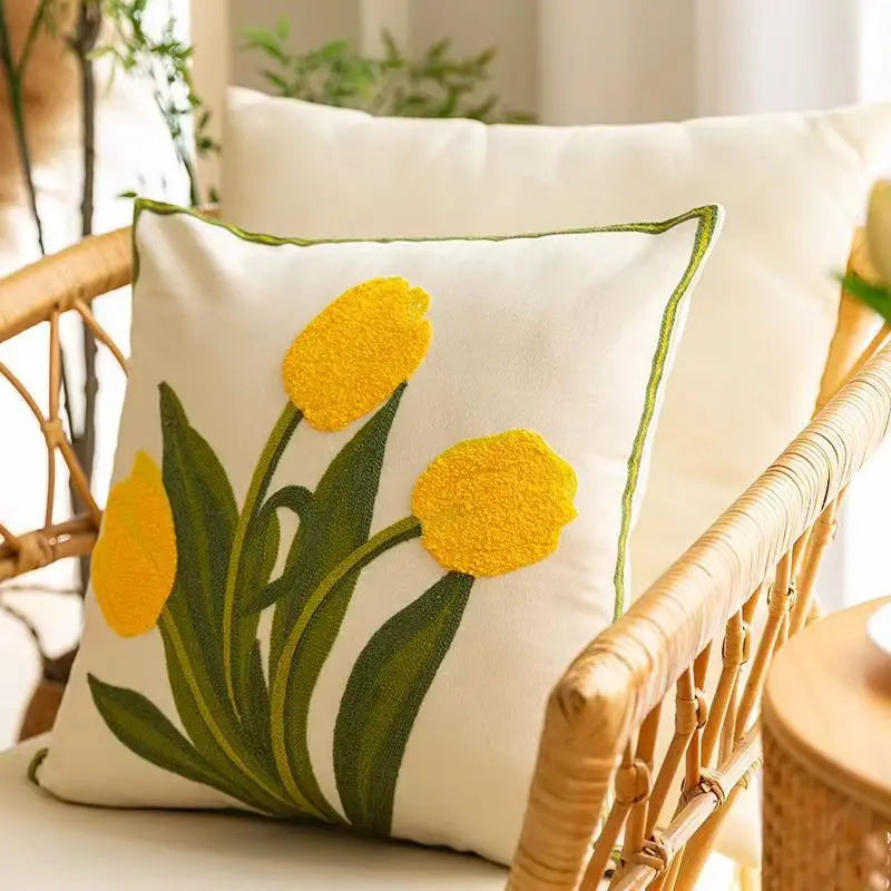 floral embroidered tulip and orchid cushion cover, view 8 - MRSLM