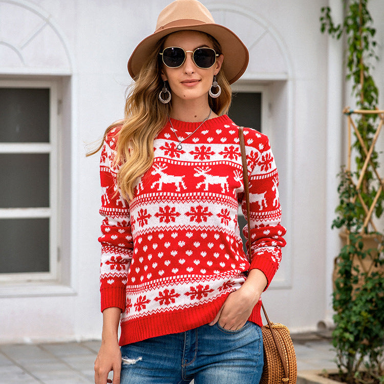 Women's Christmas reindeer snowflake knit sweater, view 6 - MRSLM