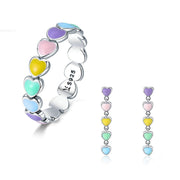 rainbow heart ring and earring set, view 5 - MRSLM