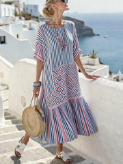 digital-print pleated maxi dress, view 10 - MRSLM