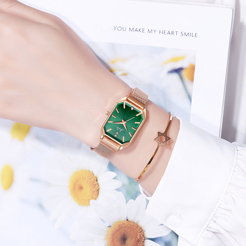 women's simple rectangular leather watch, view 12 - MRSLM