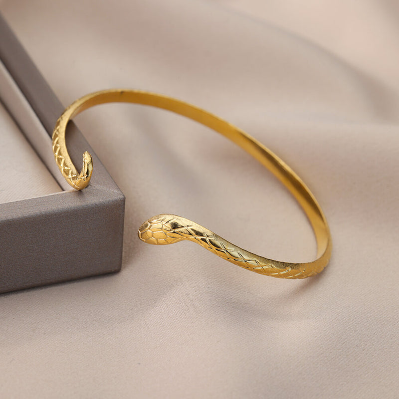 gold snake bangle bracelet, view 4 - MRSLM