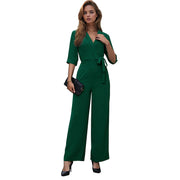 women's dark green half sleeve jumpsuit, view 5 - MRSLM