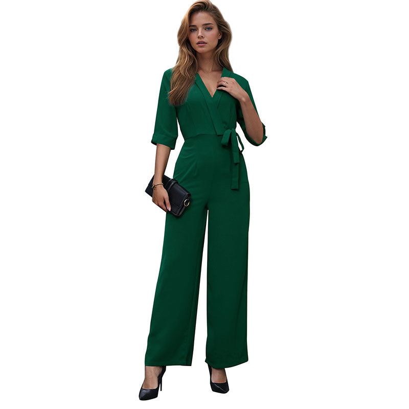 women's dark green half sleeve jumpsuit, view 5 - MRSLM