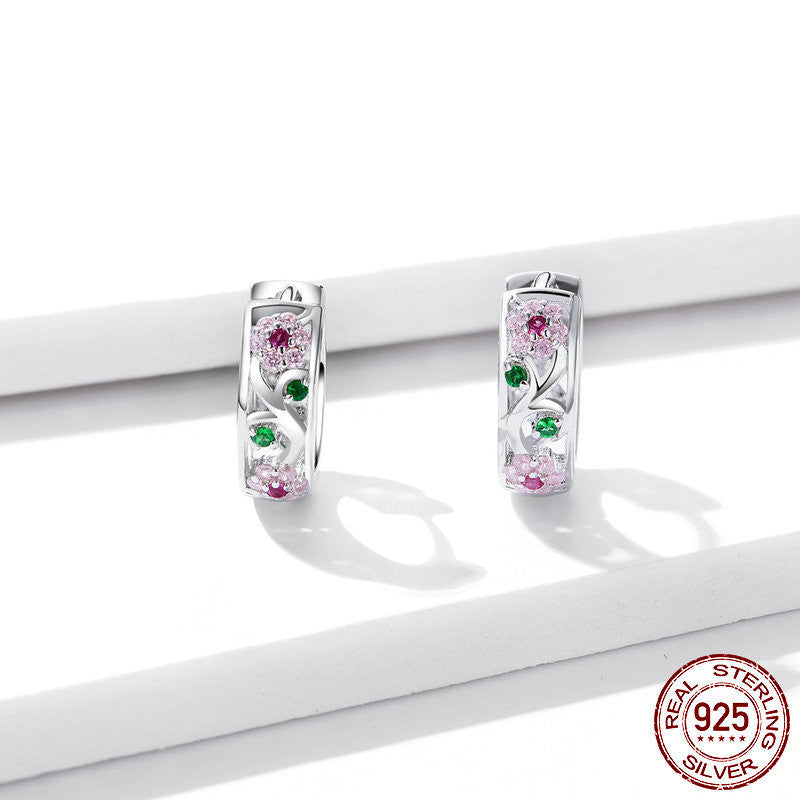 silver flower stud earrings, view 5 - MRSLM