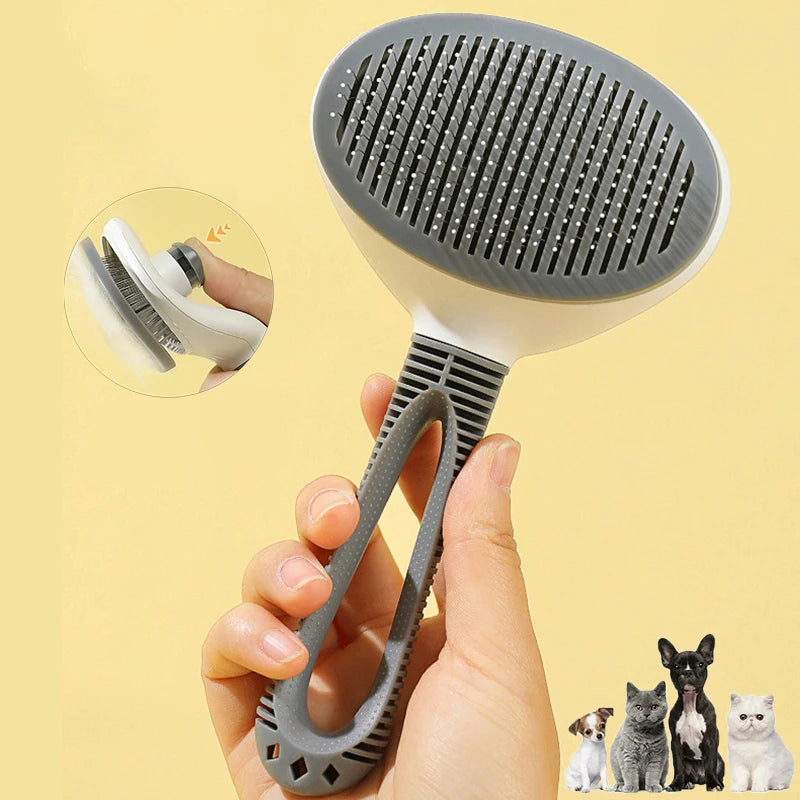 self-cleaning pet grooming brush, view 9 - MRSLM