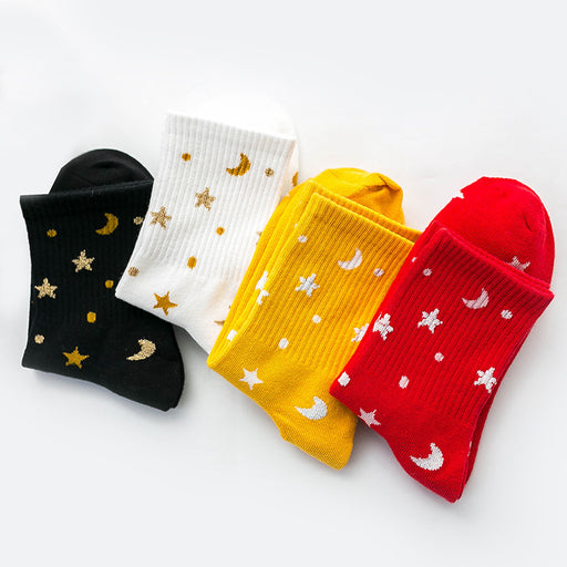 moon and star silver silk socks - MRSLM