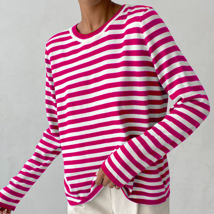 Round Neck Knitted Striped Sweater