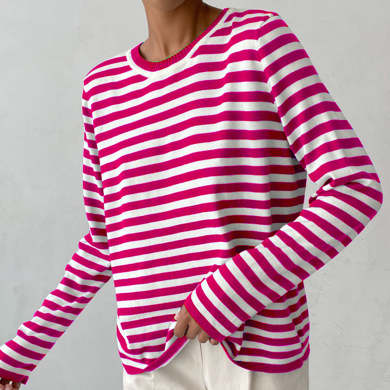 round neck knitted striped sweater, view 7 - MRSLM