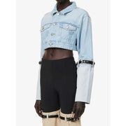 Short denim jacket with belt, view 3 - MRSLM