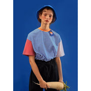 striped cartoon patch t-shirt, view 4 - MRSLM