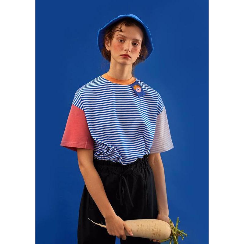 striped cartoon patch t-shirt, view 4 - MRSLM