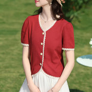 women's lace V-neck blouse, view 5 - MRSLM
