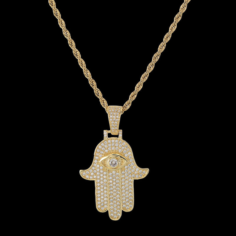 zircon Fatima hand pendant necklace, view 3 - MRSLM