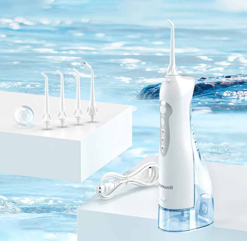 rechargeable water flosser with 4 nozzles, view 2 - MRSLM