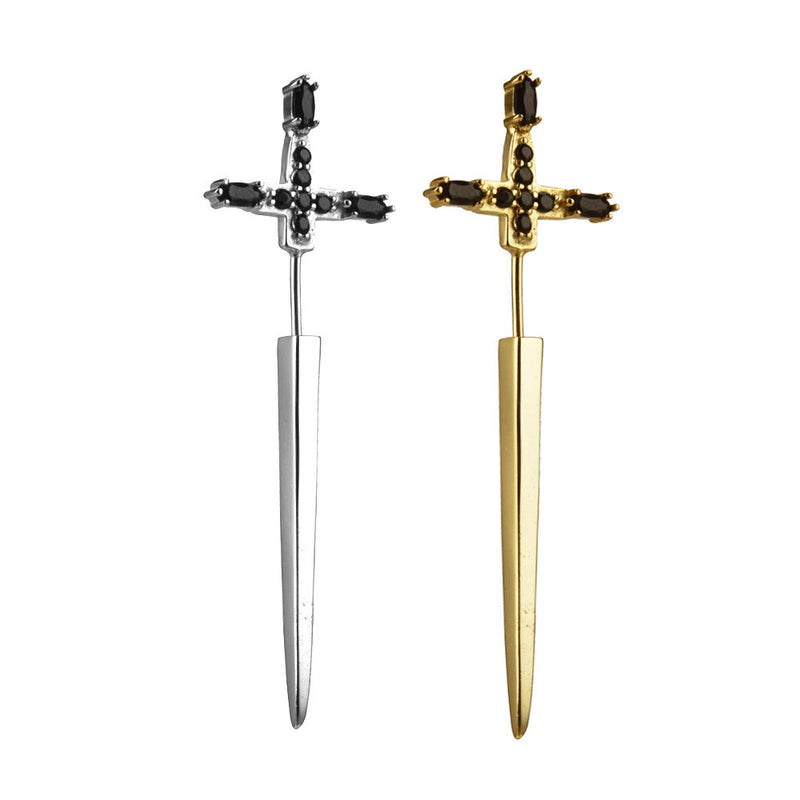 s925 silver cross sword drop earrings, view 4 - MRSLM