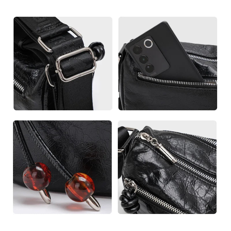 pleated leather crossbody bag, view 5 - MRSLM