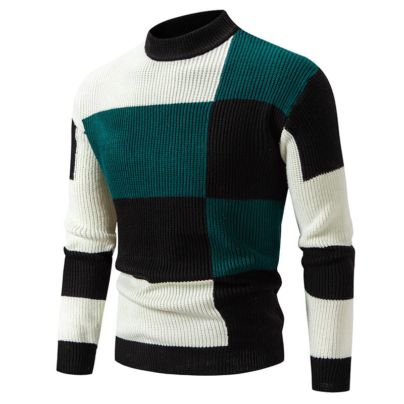 Men's Sweater Half Turtleneck Color Matching Casual