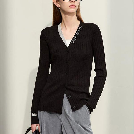 elegant patchwork v-neck cardigan for women - MRSLM