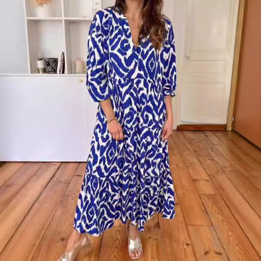 women's V-neck printed dress - MRSLM
