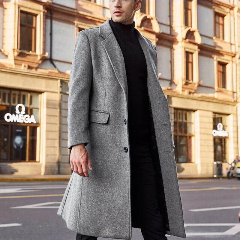 Men's long woolen trench coat, view 3 - MRSLM