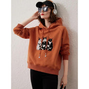 plush cat embroidery hooded pullover top, view 5 - MRSLM