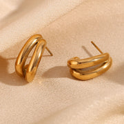 double layer banana shaped gold earrings, view 8 - MRSLM