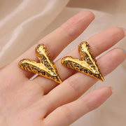 gold heart stud earrings, view 5 - MRSLM