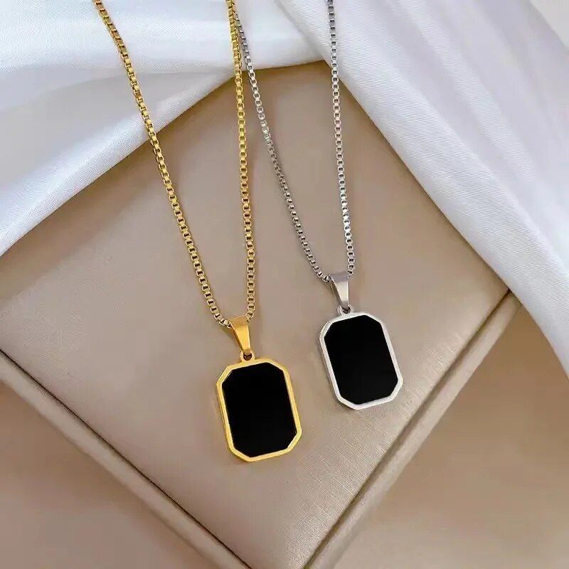 geometric square pendant necklace, view 5 - MRSLM