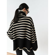 women's loose striped turtleneck sweater, view 6 - MRSLM
