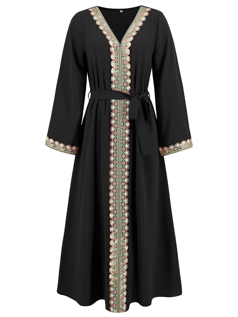 V-neck lace stitching long dress, view 9 - MRSLM