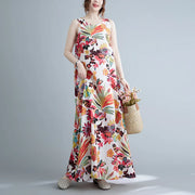 floral print cotton linen long dress, view 7 - MRSLM