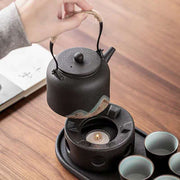 japanese style ceramic tea pot and warmer set, view 2 - MRSLM