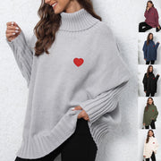 women's loose turtleneck sweater with heart patches - MRSLM