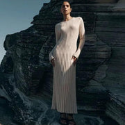 elegant pleated knit dress, view 23 - MRSLM